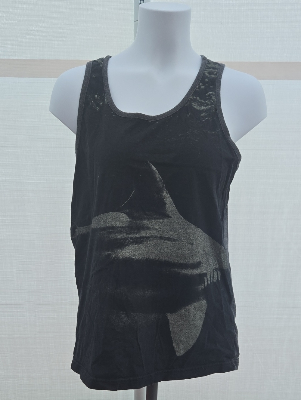 American Eagle Outfitters Black Tank Top with Silver Shark Graphic